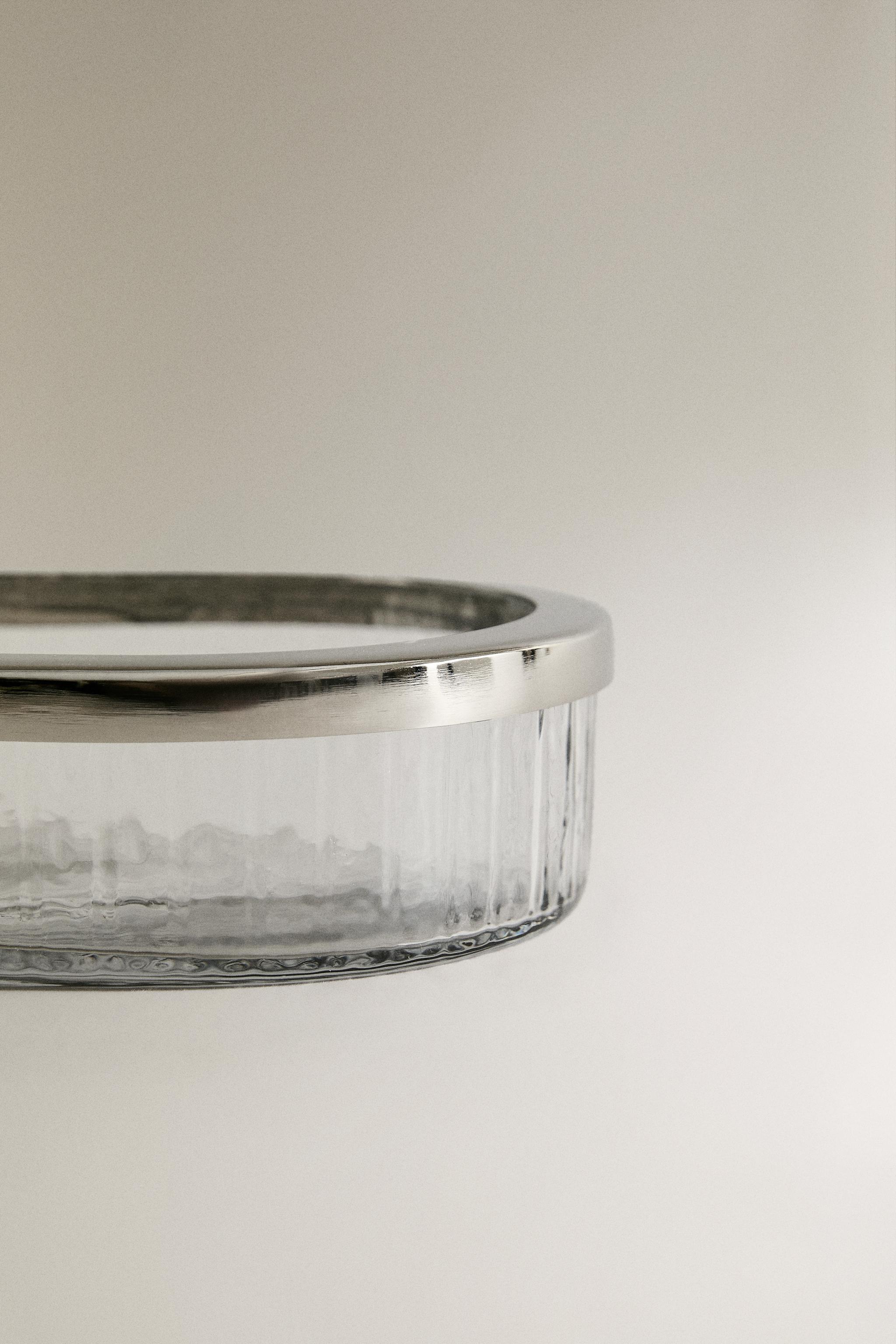 GLASS AND METAL BATHROOM SOAP DISH